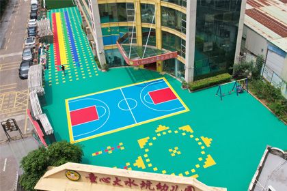 A beautiful outdoor activity area of Shenzhen kindergarten has been built